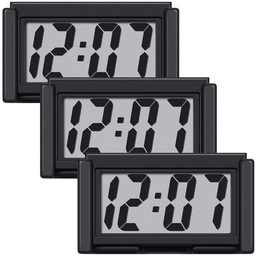 Frienda Mini Digital Clock Small Magnetic Clock Car Dashboard Clock Stick on Clock Self Adhesive Bracket Digital Clock Battery Operated(Black, 3 Pieces)