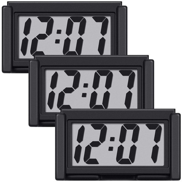 Frienda Mini Digital Clock Small Magnetic Clock Car Dashboard Clock Stick on Clock Self Adhesive Bracket Digital Clock Battery Operated(Black, 3 Pieces)