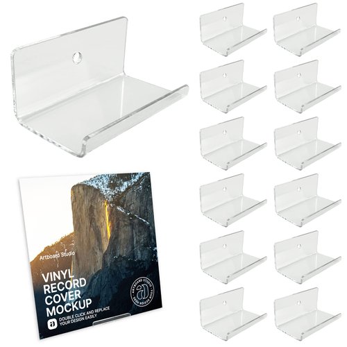 AAiphuwew 12 Pack Clear Vinyl Record Holder Wall Mount, Invisible Floating Acrylic Album Record Holder for Displaying Daily LP, CD Listening