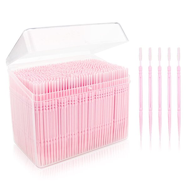 FERCAISH 1060 Pcs Disposable Double Head Dental Floss Interdental Toothpick, Plastic Brush Teeth Stick Oral Care Toothpicks Teeth Cleaning Tool (Pink)