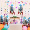 4D Big 28'' Selfstand Spacecraft Rocket Balloons Galaxy Themed Birthday Party Decor Kids Party Supplies, 4 Pack UFO Spaceman Astronaut Party Decorations Universe Planet Outer Space Mylar Foil Balloons