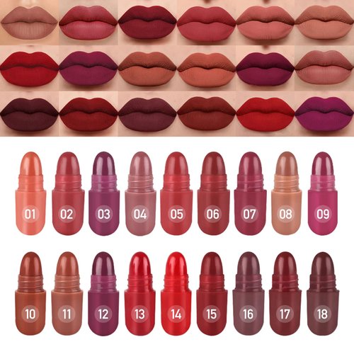 LSxia 18 Colors Capsule Pills Lipstick Mini Lip-Stick Set, Long Lasting Mini Matte Lipstick Lip S...