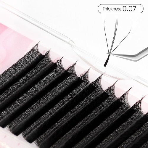 NATUHANA Sandwich Clover W Shape Eyelashes Extension Triple-Core 3D Premade Fans 0.07mm D Curl 9-15mm Mixed Tray Lash Extensions Blooming Flower Eyelash 12 Rows/Case (S3D black;0.07 D, 9-15 MIX)
