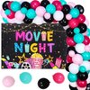 kreat4joy Movie Night Birthday Party Decorations for Girls, Movie Theme Party Decorations, Movie Night Backdrop Balloons Arch for Movie Night Theme Birthday Party Supplies