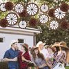 Outus 21 Pcs Western Party Hanging Decoration Wagon Wheel Paper Fans Brown Paper Pom Poms Country Western Hanging Fans Tissue Paper Flower for Wild Western Cowboy Themed Birthday Party Supplies Decor