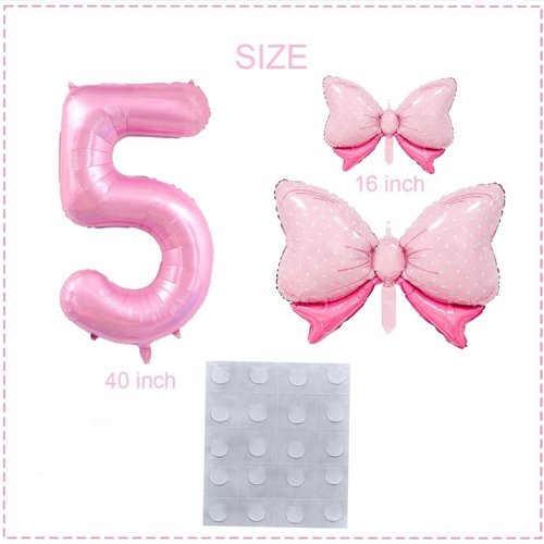 40 Inch Pink Number 5 Balloons With Mini Bow Balloons, 5th Birthday Party Decorations for Girls, Pink Theme Party Supplies, Butterfly Party Decorations. (Pink 5)