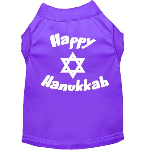 Hanukkah Pet Dog & Cat Shirt Screen Printed, "Happy Hanukkah" Purple XL (14-20 lbs.)