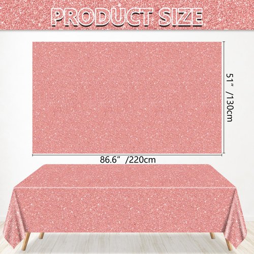 4 Pack Pink Rose Gold Tablecloths, 51x87'' Rose Gold Sequin Printed Plastic Table Cover, Rose Gold Glitter Birthday Background Decorations for Girls Birthday Wedding Graduation Princess Party Supplies