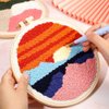 FISHEVO 2 Pcs Punch Needle Embroidery Starter Kits, DIY Punch Needle Craft Embroidery Pattern Cloth Pen Hoop Yarn Rug Accessories for Adults Beginner, Handcraft Punch Needle Kits