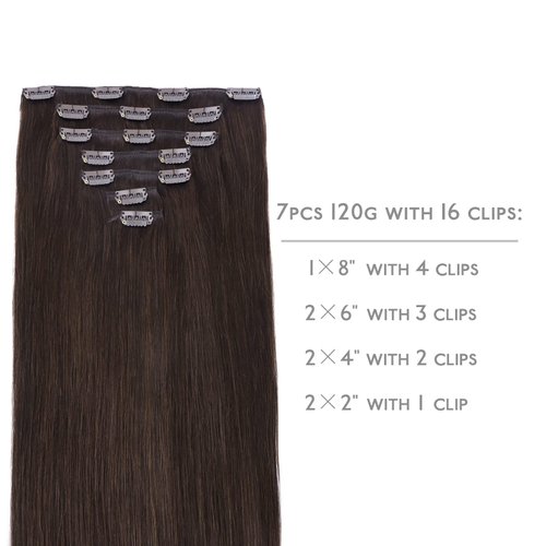 WENNALIFE Clip in Hair Extensions, 16 Inch 120g 7pcs Light Dark Brown Hair Extensions Clip in Human Hair Remy Clip in Hair Extensions Real Human Hair Double Weft