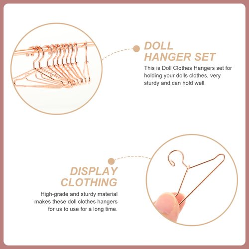 TOYANDONA Baby Clothes Kids Hangers Doll Garment Rack with Hangers Set Include Miniature Clothes Rack 10pcs Mini Metal Doll Clothes Hangers for Dress Outfit Gown Rose Gold Baby Clothes Kids Hangers