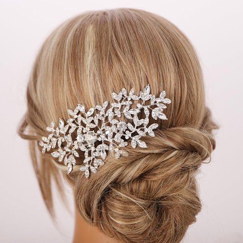 Rumtock Vintage Leaf Rhinestones Beads Silver Hair Clip for Women Girls Wedding Hair Styling Jewe...