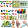 Aoocoeo 108Pcs Dinosaur Party Favors for Kids Dinosaur Party Supplies, Dinosaur Goodie Bags Fillers, Dinosaur Birthday Party Favors Included Slap Bracelet Sticker Ring Keychains Stamps