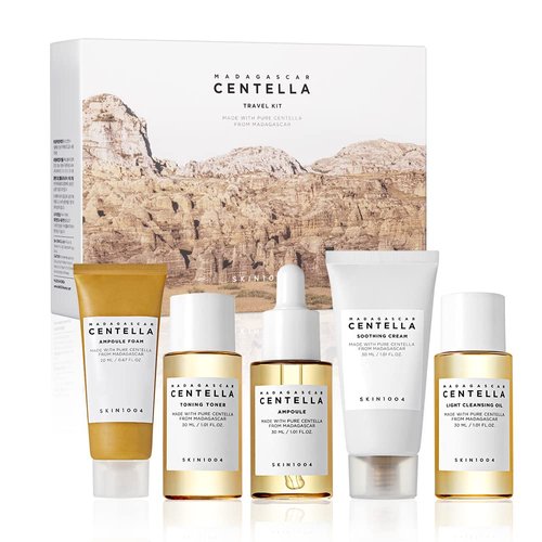 SKIN1004 Madagascar Centella Travel Kit, Toner, Ampoule, Soothing Cream, Cleansing Oil, Ampoule F...