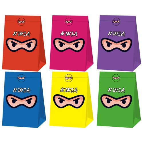 ZOIIWA 24Pcs Ninja Party Favor Bags Ninja Warrior Gift Bags Back to School Party Decoration for Boys Girls Karate Goody Bags with Stickers Ninja Master Candy Treat Bags for Birthday Party Supplies