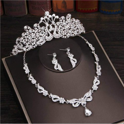 Cathercing Bridal Rhinestone Crown Tiara Crystal Necklace Earrings Set for Wedding Dress Shining Headband Hair Accessories Jewelry for Wedding Pageant Prom Princess Queen Theme Party (Peacock)