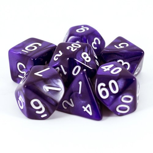 Purple RPG Dice - Full Polyhedral Set - Pearl Effect