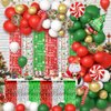 AIBIIN 140pcs Christmas Party Balloon Set, Merry Christmas Balloons with Christmas Xmas Table Skirts and Christmas Foil Fringe Tinsel Curtains for Winter Holiday Party Decorations