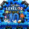 Vlipoeasn 90PCS 10th Birthday Video Game Party Decorations for Boys Set Blue 10th Birthday Supplies -10th Video Game Backdrop, Balloons, Tablecloth, Gamer and 10 Foil Balloons for 10th Birthday Party