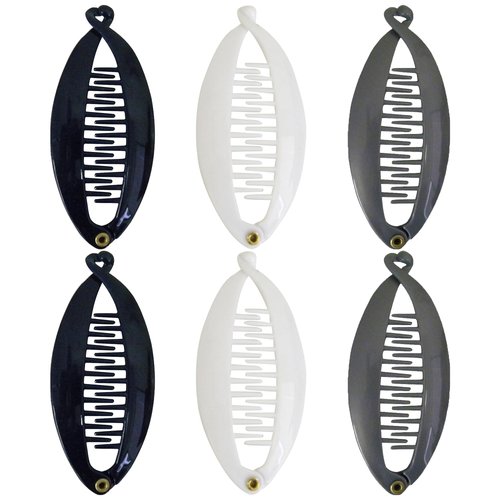 Set of 6 Mini Banana Clips - White Navy Grey