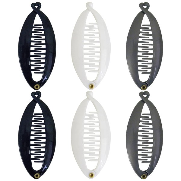 Set of 6 Mini Banana Clips - White Navy Grey