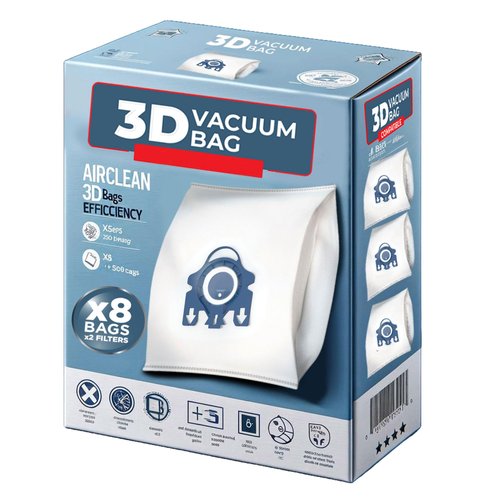 5-Star GN 3D Vacuum Cleaner Bags Compatible Replacement for Miele Classic C1, Complete C1, Complete C2, Complete C3, S227/S240, S270,S400,S2,S5,S8 Series Canister PS03 (8 Dust Bags + 2 Set Filters)