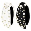 Wecoe 2 Pack Black White Knotted Headbands Rhinestone Pearl Headband For Women Girls Wide Headbands Non Slip Fashion Cloth Sparkly Diamond Beaded Headbands Hair Accessories For Women Girls Gifts