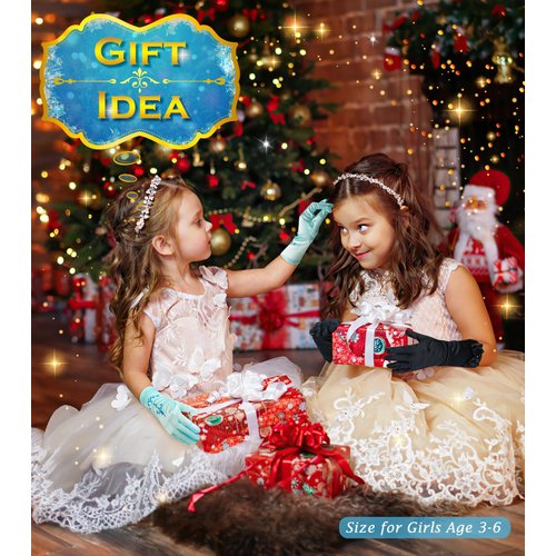 BIBUTY Princess Dress Up Accessories Princess Gloves for Little Girls, Blue Toddler Gloves for Girls Princess Dress Up Set, Costume Gloves Set Toy Gift for 3 4 5 6 Year Old Toddler Girls