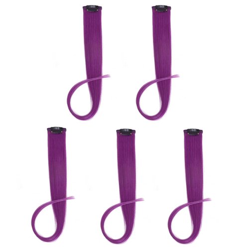 Flying Beauty purple hair extensions 18 Inches 5 Pcs Colored Party Highlights Straight Hair Clip in Human Hair Extensions in Multiple Colors