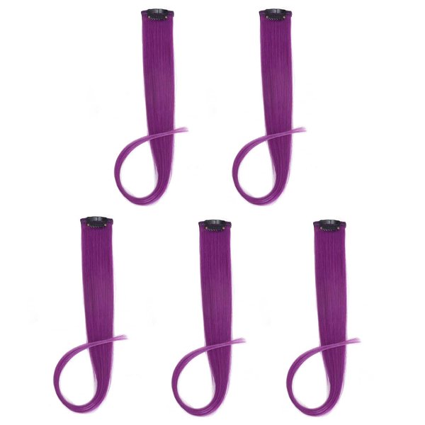 Flying Beauty purple hair extensions 18 Inches 5 Pcs Colored Party Highlights Straight Hair Clip in Human Hair Extensions in Multiple Colors