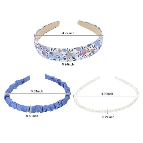 GAFATORY 8 Pack Cute Different Fashion Headbands for Women Set Bulk Non Slip Flower Headband Pearl Hair Accessories Blue Hair Band for Girls Padded Head Band Vintage Headbands for Washing Face