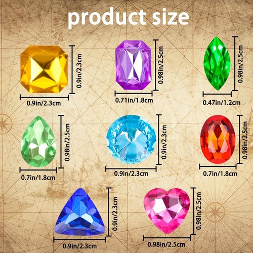 Vellibring 180 Pieces Pirate Treasure Gem Toys,Fake Acrylic Bling Gem Diamonds Toys Colorful Beach Gems Pirate Jewels Toys with Drawstring Bag for Kids Pirate Party Favors Decoration