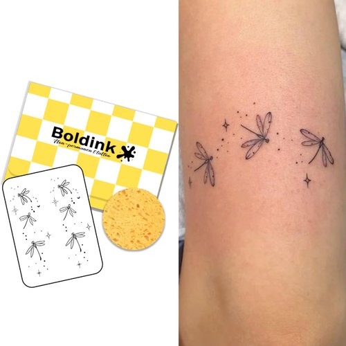 Boldink Semi-permanent tattoos, realistic fake tattoos, last 7-15 days, waterproof non-reflective temporary tattoo stickers, cruelty-free, uniquely designed exquisite packaging（Dragonfly）
