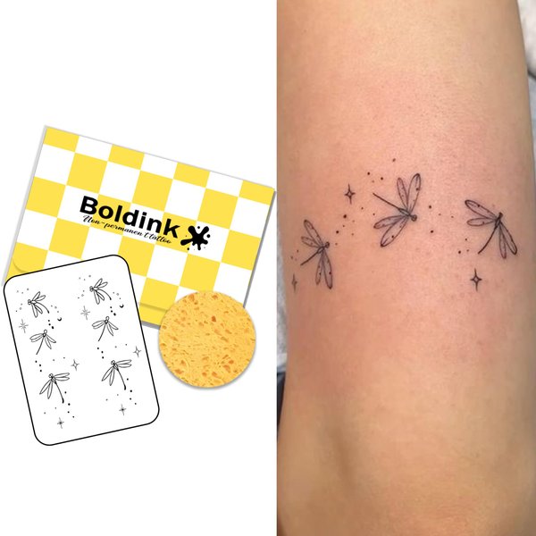 Boldink Semi-permanent tattoos, realistic fake tattoos, last 7-15 days, waterproof non-reflective temporary tattoo stickers, cruelty-free, uniquely designed exquisite packaging（Dragonfly）