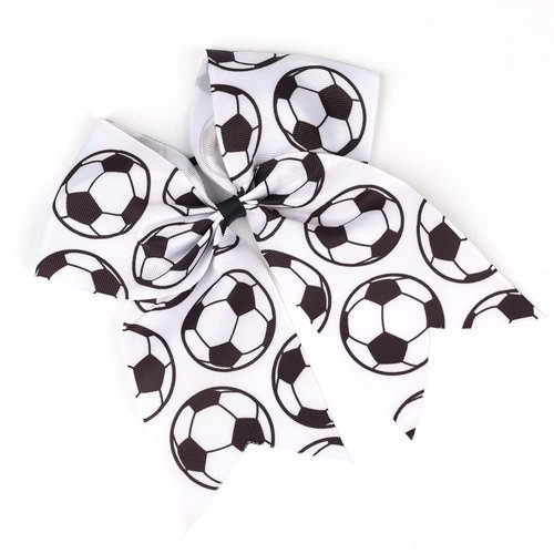 Soccer Jumbo Cheer Bow Soccer Ponytail Holder Sport Bows Soccer Ball Cheerleading Bow BBG66 (White)