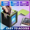 UAONO Card Deck Box with MTG Commander Display, Patented Design Card Deck Case Holds 100+ Double-Sleeved Cards, PU Leather Cards Storage Box For TCG with 2 Dividers, 1 Toploader (Black&Lemon Green)
