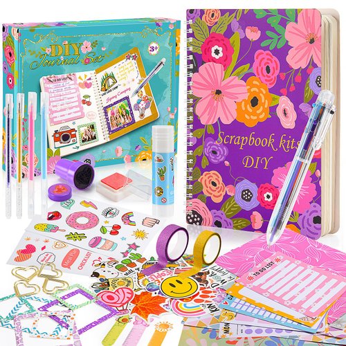 ZapWhiz DIY Journal Kit for Girls, Journal Set for Teen Girls Gifts, Daily & Scrapbook Supplies Kit, Journaling Art Crafts for Girls 8-12, Birthday Gifts for 7 8 9 10 11 12 Year Old Girl
