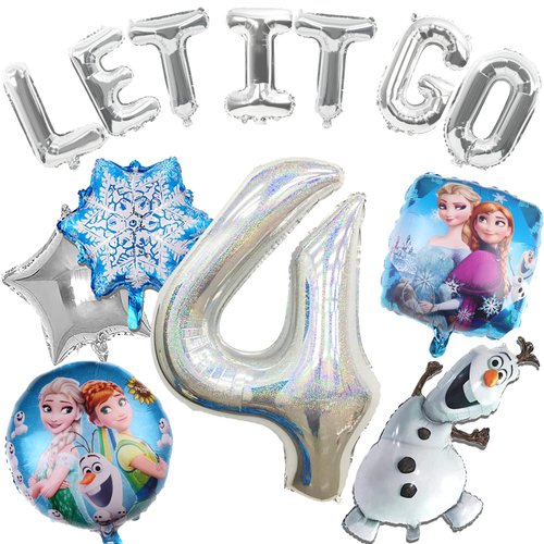 13 PCS Frozen Birthday Party Decorations-Snowman Birthday Party Balloons, Frozen Themed Birthday Party Foil Balloons for Children 4th Birthday Party