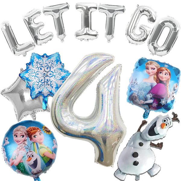 13 PCS Frozen Birthday Party Decorations-Snowman Birthday Party Balloons, Frozen Themed Birthday Party Foil Balloons for Children 4th Birthday Party
