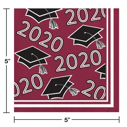 Creative Converting Class of 2020 Burgundy Grad Beverage Napkins, 5"