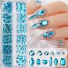 Blue Nail Art Rhinestone, 3D Crystal Nail Diamond Gem, Flatback Rhinestones Multi Shapes Sizes Nail Design for Women Girls Manicure Charms Decorations, DIY Jewelry Making Craft Supplies