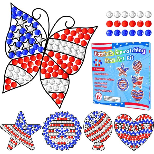 4th of July Arts and Crafts, Patriotic Art Crafts Suncatcher Kits for Children Teenagers Kids at 6-8, USA Flag DIY Diamond Painting Kits for Girls at 4 5 10 12