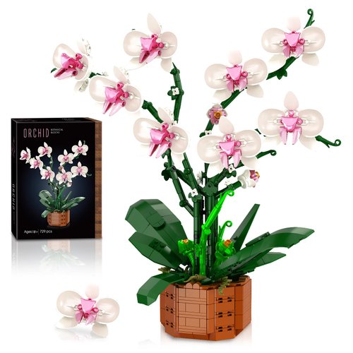 Joniuuca Orchid Building Blocks Set with LED Light – DIY Artificial Flower Kit for Home Decoration, for Adults and Kids 6-14,Ideal for Christmas,Birthdays,and Special Occasions,729-Piece