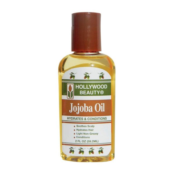 Hollywood Beauty Jojoba Hair Oil, Light, Non-Greasy, Hydrates & Conditions Hair, Anti-Frizz Fighter, Scalp Soothing, Hot Oil Treatment (2 Ounce Bottle)