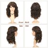 WIGNEE Natural Wave Wigs with Bangs Ombre Brown Curly Bob Wig for Black Women Mixed Brown Hightlights Wig for Women Shoulder Length Wavy Synthetic Wigs(14 Inch)