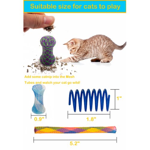 Fashion's Talk 49PCS Cat Spring Toy for Kitten Catnip Bag Mesh Tubes Spring Cat Toy Bulk for Indoor Cats Kitty