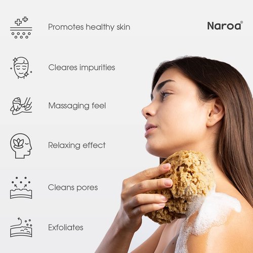 Naroa Massage Natural Shower Sponge | Unbleached Body Scrubber Puff | Bath Sponge for Healthy Skin | Eco Friendly Sustainable Sea Sponge (Massage - Small)