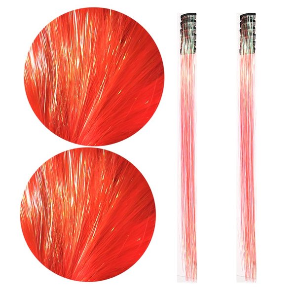 Hair Tinsel Clip in Orange 22 Inch Tinsel Hair Extensions with Clips 12 Pcs Colorful Glitter Tinsel Hair Sparkling Fairy Hair Accessories for Women Kids Girls
