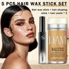 DAMUSI 5PCS Hair Stick Wax for Flyaways,Nourishing Hair Wax Stick for Kids Women,Non-Greasy Hair Slick Stick,Edge Control Cera Para Cabello,Easy to Apply Hair Styling Product Kit