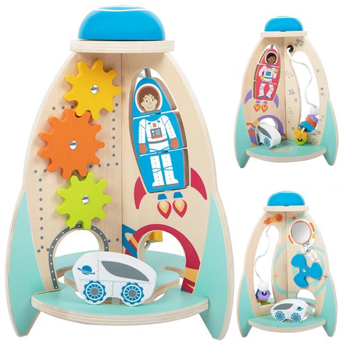 Wooden Montessori Rocket Ship, Activity Cube Toys for 18m+ Baby, Montessori Toys for 2 Year Old Boy & Girl Birthday Gifts, 2 Year Old boy Toys Multipurpose Educational Toy for Toddler